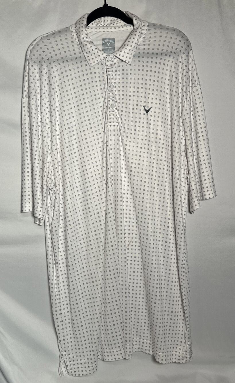Mens Large Big And Tall Polo Shirt Callaway OptiDri White and Grey Short Sleeve